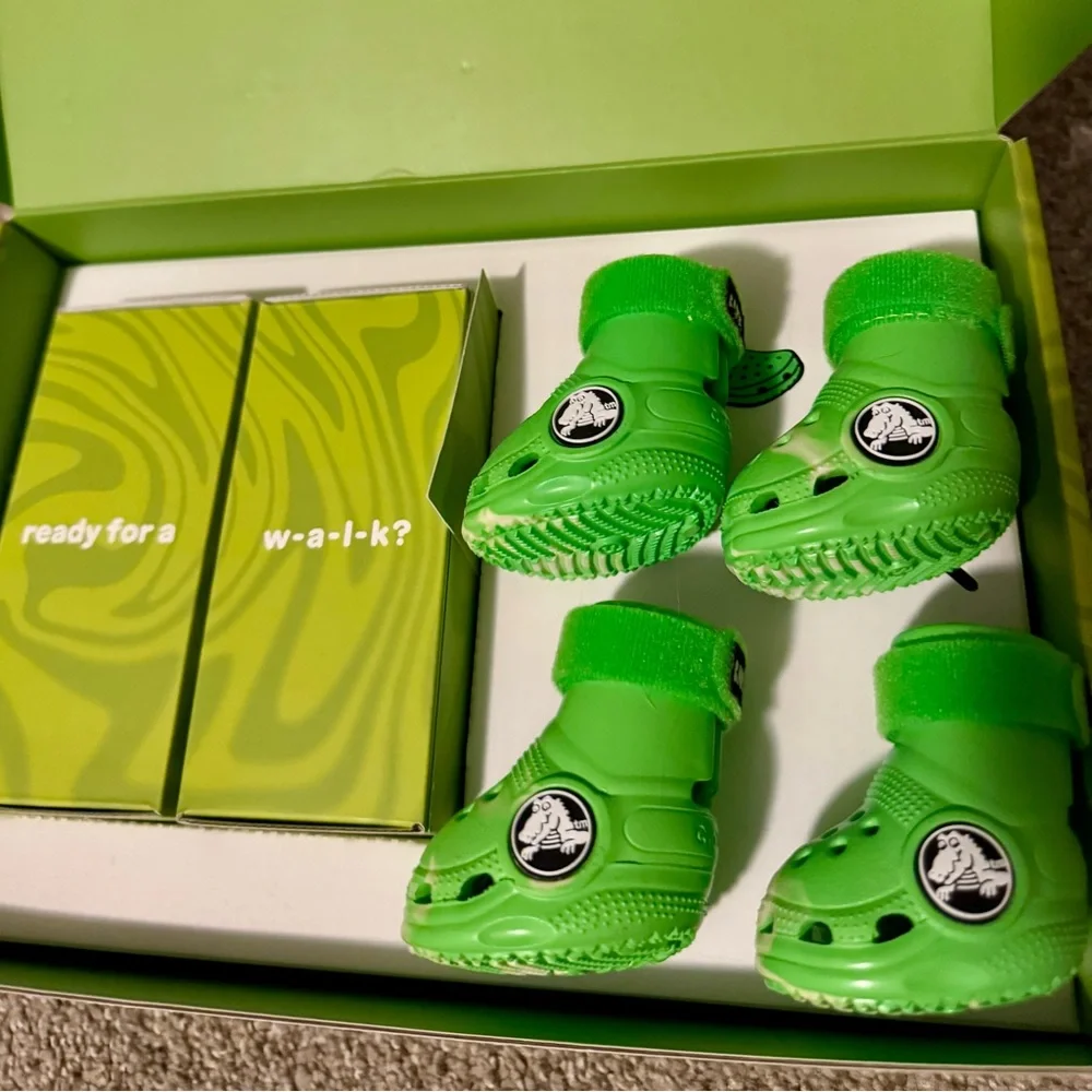 NEW NIB BARK Dog Crocs Limited Ed. Green Slime Swirl w/ Velcro Small S Small - Picture 11 of 16
